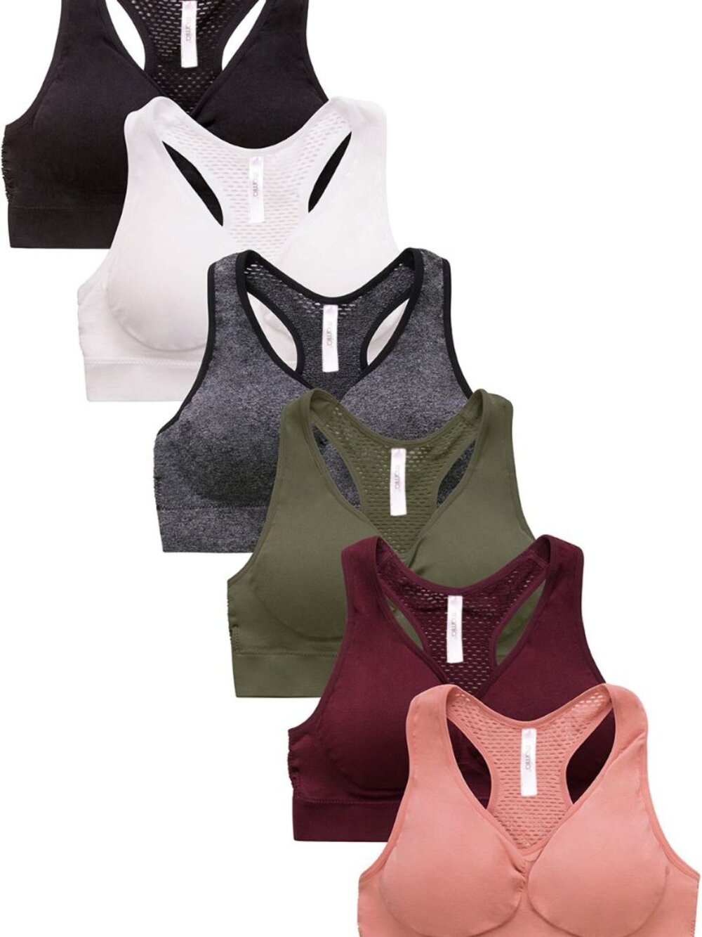 $15 SALE PACK OF 6 Women's Seamless Ruched Cup Removable Sports Bras (BR0237SP2)